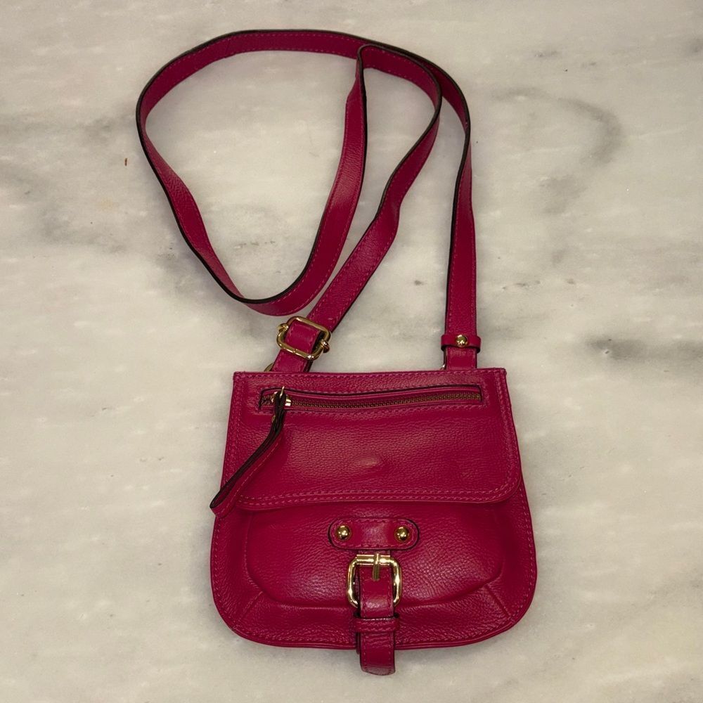 Tano Purse Hot Pink Fuchsia Leather Crossbody Saddle Bag RARE